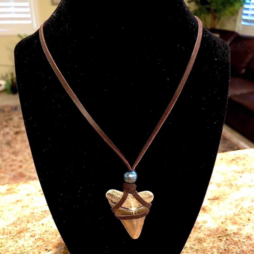 Fossilized Shark Tooth & Pearl Necklace